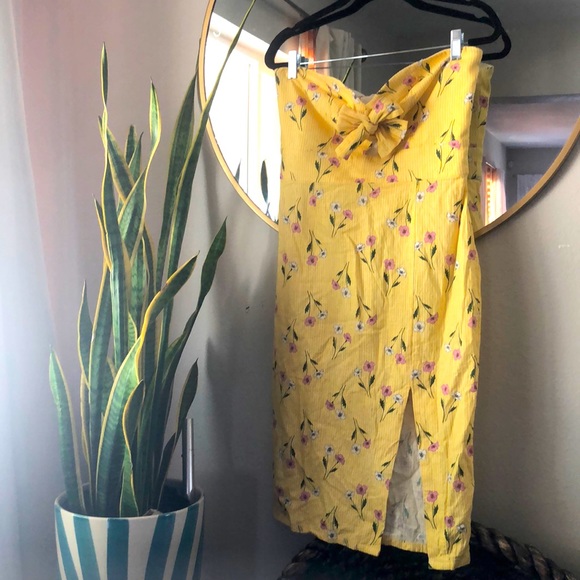 Yellow Limoncello Strapless midi length dress - Picture 1 of 6